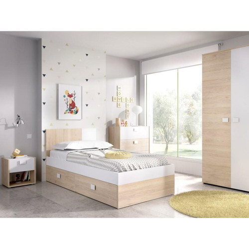 Chambre complète Vente-Unique Chambre complète enfant lit gigogne 90 x 190 cm - 3 produits - Coloris : Chêne et blanc - SONIA