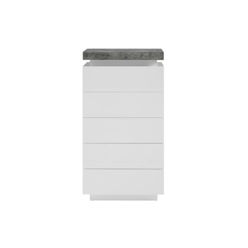 Vente-Unique Chiffonnier 5 tiroirs - Avec LEDs - MDF laqué - Blanc et béton - HALO