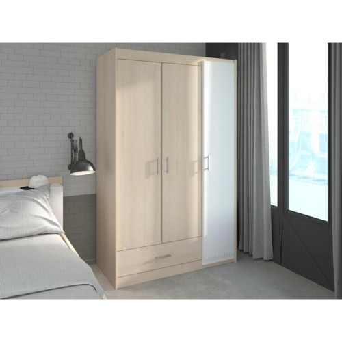 Vente-Unique - Armoire IPLIA 3 portes et 1 tiroir - L112 cm - Chêne et blanc Vente-Unique  - Chambre Enfant Chene kroenberg clair