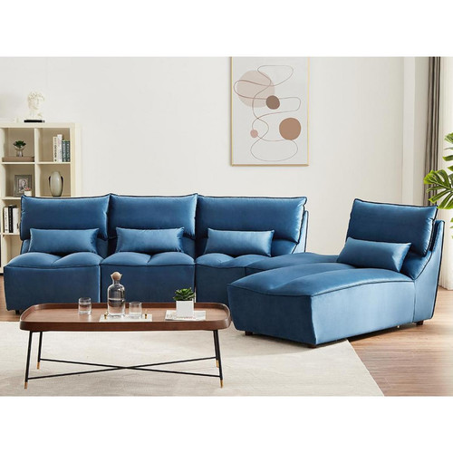 Vente-Unique - Canapé d'angle relax électrique modulable en velours bleu canard JUDIE - Maison Bleu petrole