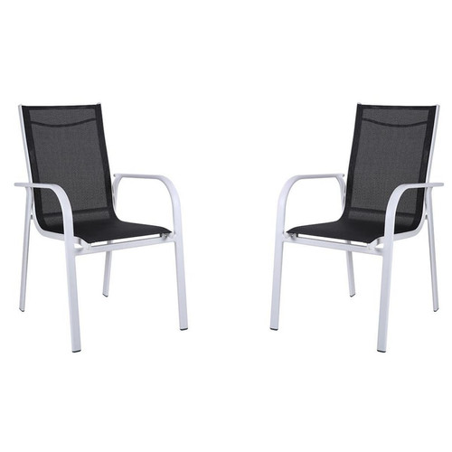 Vente-Unique - Lot de 2 chaises de jardin empilables en aluminium et textile gris et blanc - LINOSA - Chaises de jardin