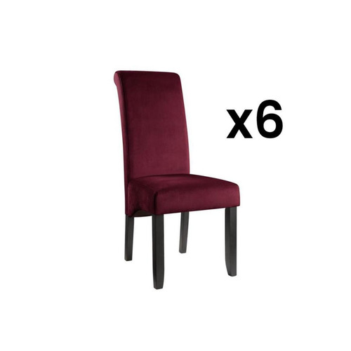Vente-Unique - Lot de 6 chaises DELINA - Velours matelassé & pieds bois - Bordeaux - Maison Bordeaux