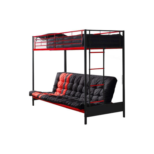 Futons Lit mezzanine 90 x 190 cm - Avec banquette convertible - Métal - Noir et Rouge + Futon + Matelas - MODULO V