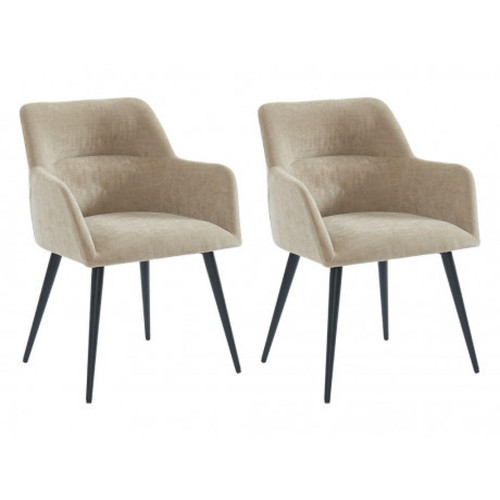 Vente-Unique - Lot de 2 chaises  - Avec accoudoirs - Tissu et métal - Beige - HEKA - Chaises Vente-Unique