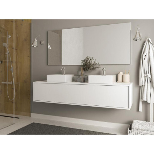 Vente-Unique - Meuble de salle de bain suspendu blanc avec double vasque - ISAURE - Vente-Unique