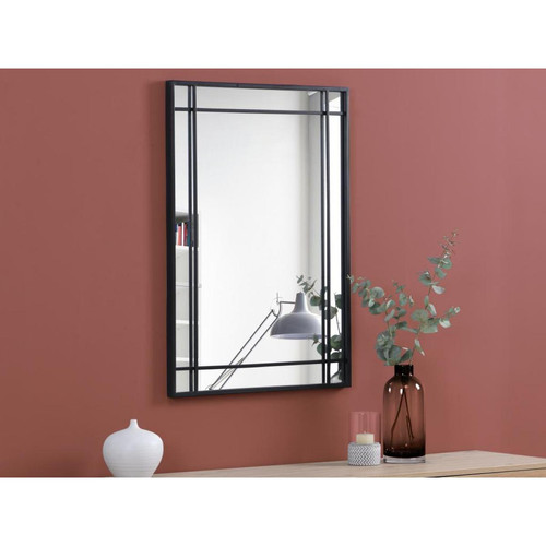 Vente-Unique - Miroir industriel en métal - L.60 x H.86,5 cm - Noir - HISAE - Vente-Unique