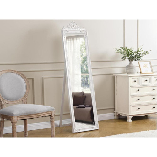 Vente-Unique - Miroir sur pied avec moulures en bois d'eucalyptus- H.170 cm - Blanc effet vieilli - MARTHA - Miroirs