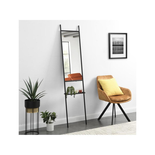 Vente-Unique - Miroir échelle avec étagère - Fer - L. 41 x H. 183 cm - Noir - RAZEL - Vente-Unique