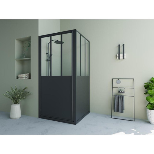 Vente-Unique - Paroi de douche avec porte pivotante noir mat style industriel - 80 x 195 cm - URBANIK - Vente-Unique