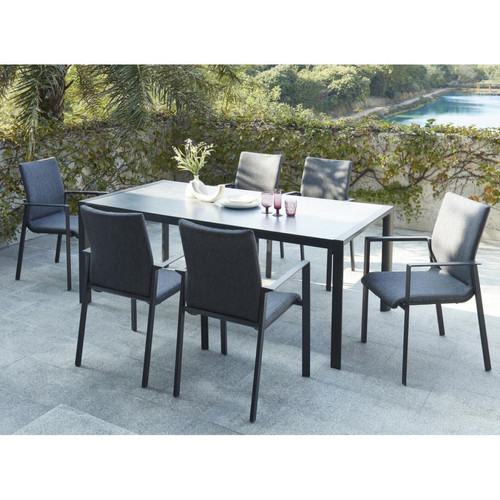 Vente-Unique - Salle à manger de jardin en aluminium : 1 table + 6 fauteuils empilables - Gris - GULIANE - Vente-Unique