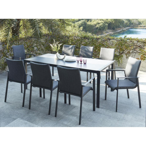 Vente-Unique - Salle à manger de jardin en aluminium : 1 table + 8 fauteuils empilables - Gris - GULIANE - Vente-Unique