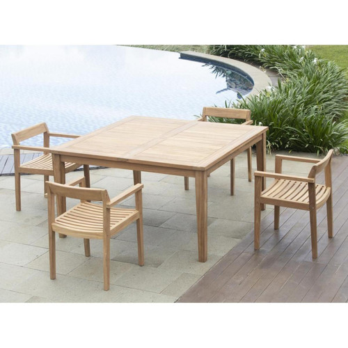 Vente-Unique - Salle à manger de jardin en bois de teck : 1 table carrée + 4 fauteuils - Naturel clair - ALLENDE - Vente-Unique