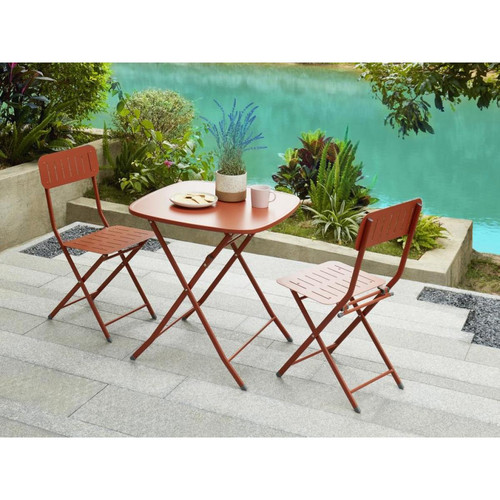 Vente-Unique - Salle à manger de jardin pliante en métal : 1 table carrée et 2 chaises - Terracotta - CLARIA - Vente-Unique