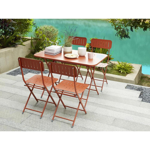Vente-Unique -Salle à manger de jardin pliante en métal : 1 table L.110 cm et 4 chaises - Terracotta - CLARIA Vente-Unique  - Vente-Unique