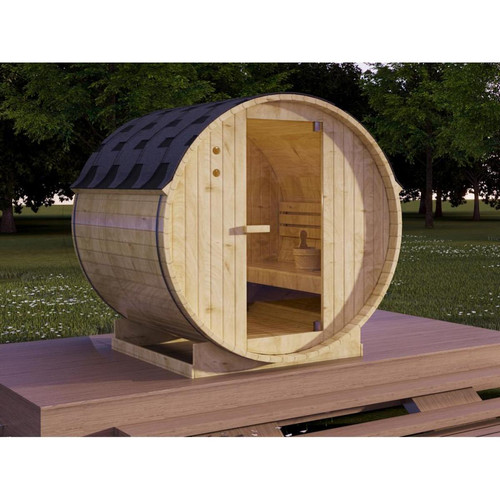 Vente-Unique - Sauna d'extérieur 4 places avec poêle 6KW - L185 x P180 x H190 cm - ISOKYRO - Saunas traditionnels