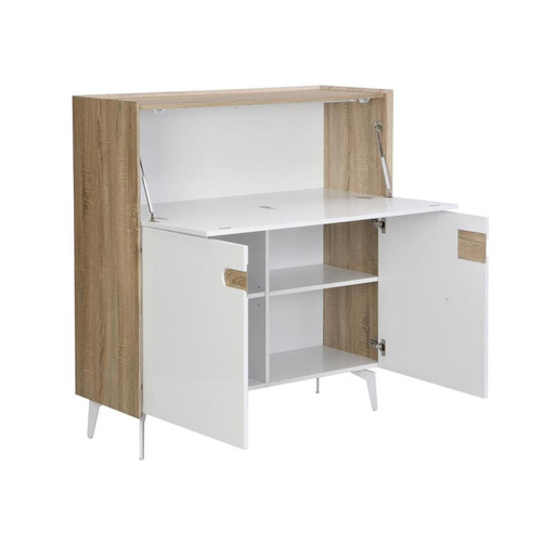 Bureau et table enfant Secrétaire avec 3 portes - MDF et métal - Coloris : Naturel et Blanc - DERELIS