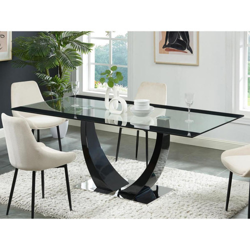 Vente-Unique - Table à manger 8 couverts en MDF, verre trempé et acier inoxydable - Noir - MEZZO II - Tables d'appoint