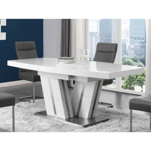 Vente-Unique - Table à manger extensible NOAMI II - 6 à 8 couverts - MDF laqué Blanc - Table extensibles