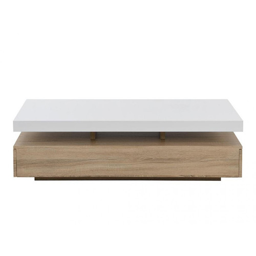 Vente-Unique Table basse FELIX - 2 Tiroirs - MDF - Coloris : Chêne et blanc