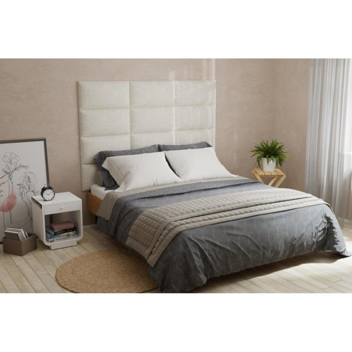 Vente-Unique - Panneaux muraux tête de lit - 180 cm - Tissu bouclette - Blanc - BONTE - Têtes de lit 2