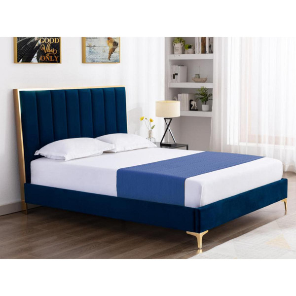 Têtes de lit Vente-Unique Tête de lit CLARISSE coutures verticales - 160 cm - Velours - Bleu roi et doré