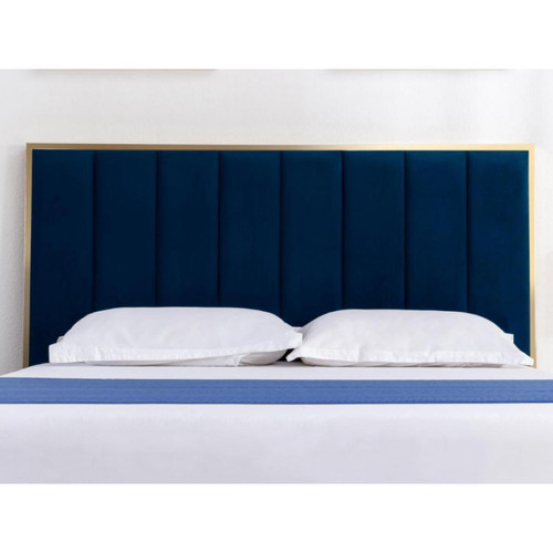 Vente-Unique Tête de lit CLARISSE coutures verticales - 160 cm - Velours - Bleu roi et doré