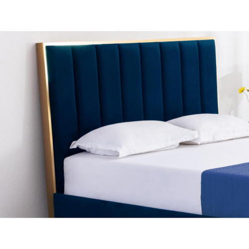 Têtes de lit Tête de lit CLARISSE coutures verticales - 160 cm - Velours - Bleu roi et doré