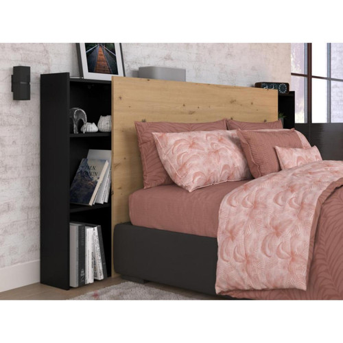 Vente-Unique Tête de lit avec rangements 160 cm - Coloris : Naturel et noir - FERDI