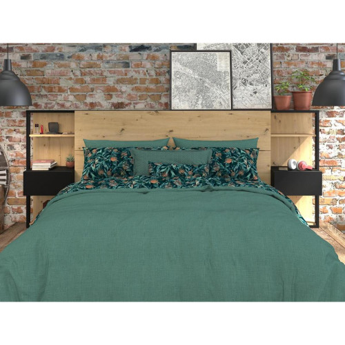 Vente-Unique - Tête de lit avec chevets MISTA - 160 cm - Chêne et noir Vente-Unique   - Vente-Unique