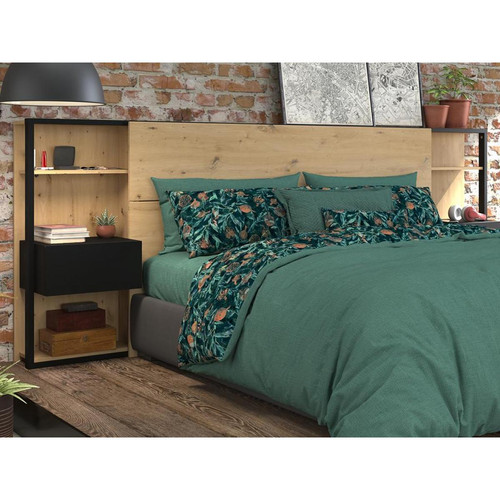Têtes de lit Tête de lit avec chevets MISTA - 160 cm - Chêne et noir