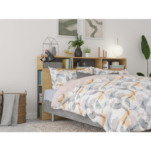 Vente-Unique - Tête de lit avec rangements NASTIA - 160 cm - Chêne et anthracite - Têtes de lit