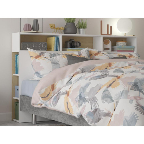 Vente-Unique - Tête de lit avec rangements NASTIA - 160 cm - Blanc et chêne - Têtes de lit 2