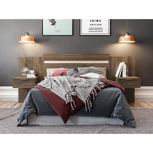 Têtes de lit Vente-Unique Tête de lit extensible avec chevets  - 140/160 cm - Marron - PARATI