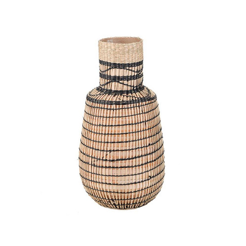Vente-Unique - Vase en jonc de mer et bambou - H. 42 cm - Naturel et noir - JONCY - Vases