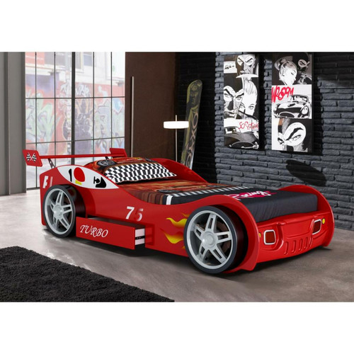 Vente-Unique - Lit voiture RUNNER avec tiroir - 90 x 200 cm - Rouge - Chambre Enfant Rouge