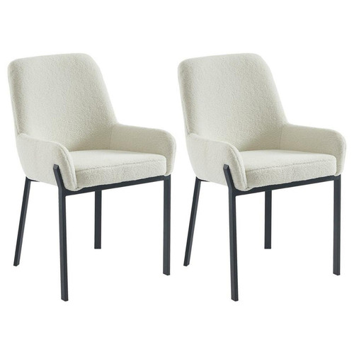 Vente-Unique - Lot de 2 chaises avec accoudoirs en tissu bouclette et métal - Blanc - CAROLONA - Chaises Lot de 2