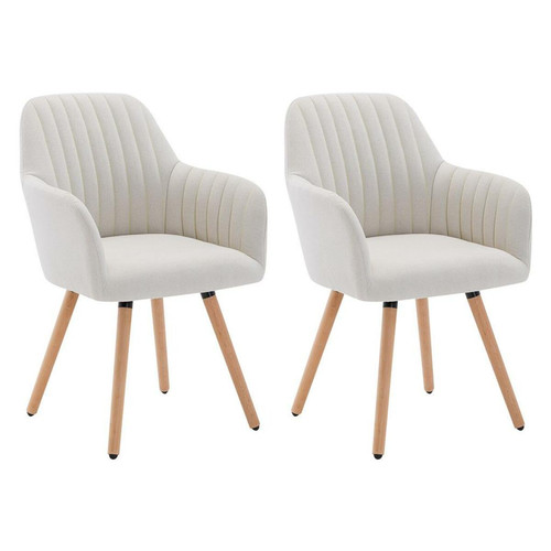 Vente-Unique - Lot de 2 chaises avec accoudoirs - Tissu et métal effet bois - Crème - ELEANA - Chaises Lot de 2
