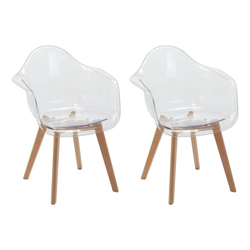 Vente-Unique - Lot de 2 chaises avec accoudoirs VIXI - Polycarbonate et Hêtre - Transparent - Chaises Vente-Unique