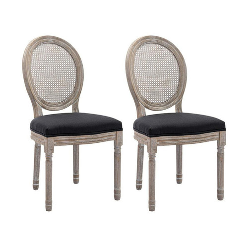 Vente-Unique -Lot de 2 chaises - Cannage, tissu et bois d'hévéa - Noir - ANTOINETTE Vente-Unique  - Chaises Vente-Unique