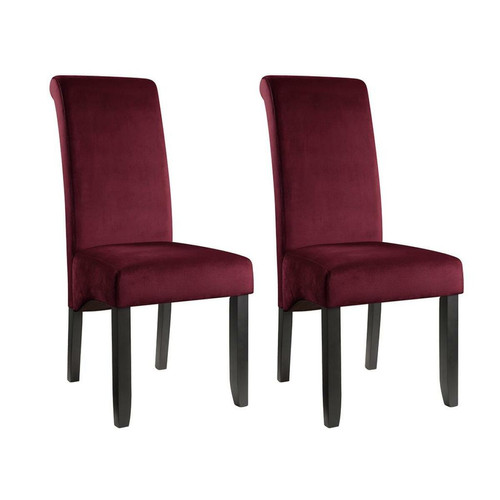 Vente-Unique - Lot de 2 chaises DELINA - Velours matelassé & pieds bois - Bordeaux - Chaises Vente-Unique