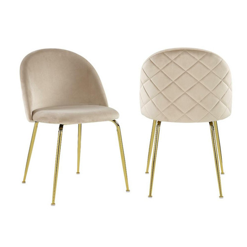Chaises Vente-Unique Lot de 2 chaises - Velours et métal doré - Beige - MELBOURNE