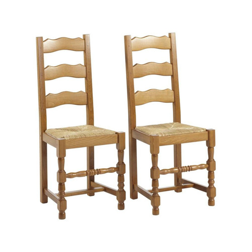 Vente-Unique -Lot de 2 chaises SEGUIN - Hêtre massif & assise en paille de seigle Vente-Unique  - Chaises Vente-Unique