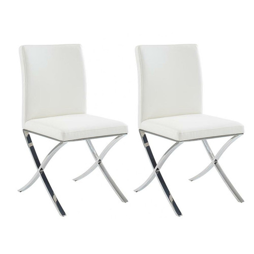Vente-Unique - Lot de 2 chaises - Simili et acier chromé inoxydable - Blanc - CALY Vente-Unique  - Canape cuir blanc design