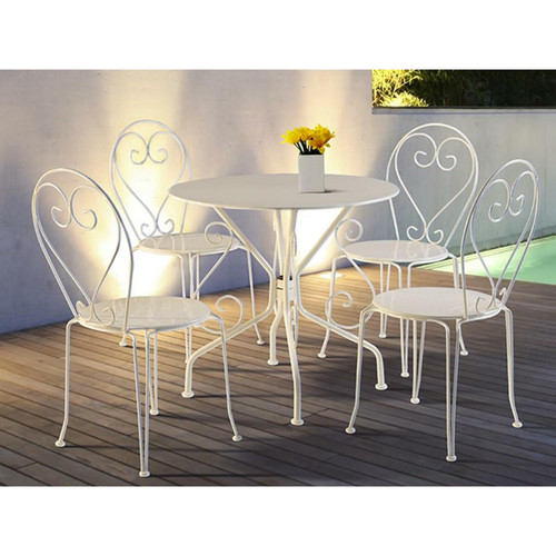 Vente-Unique - Lot de 4 chaises de jardin empilables en métal façon fer forgé  - blanc - GUERMANTES de MYLIA Vente-Unique  - Chaise jardin fer