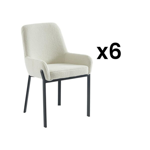 Pascal Morabito - Lot de 6 chaises avec accoudoirs en tissu bouclette et métal - Blanc - CAROLONA de Pascal MORABITO Pascal Morabito  - Lot de 6 chaises Chaises