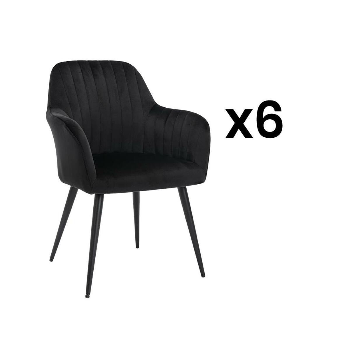 vente-unique lot de 6 chaises avec accoudoirs en velours et métal - noir - eleana