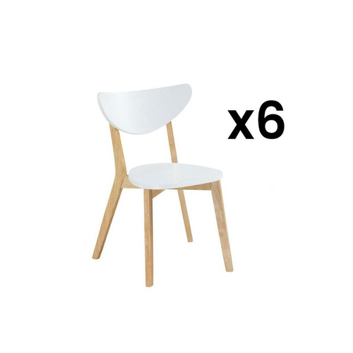 Chaises Vente-Unique Lot de 6 chaises CARINE - Hévéa massif et MDF - Blanc