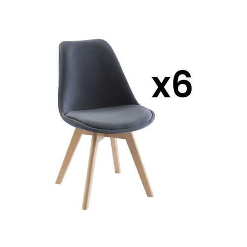 Vente-Unique - Lot de 6 chaises en velours et hêtre - Gris - JODY Vente-Unique  - Chaises Scandinave