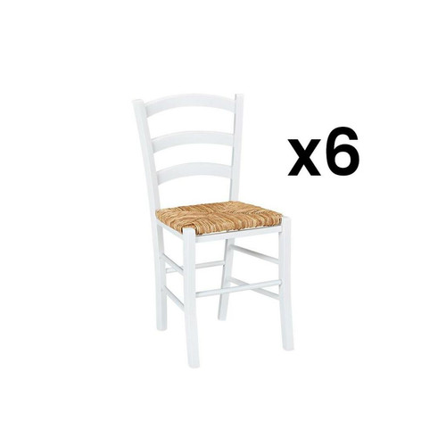 Vente-Unique - Lot de 6 chaises PAYSANNE - Hêtre massif teinté blanc, paille de riz Vente-Unique  - Salon, salle à manger