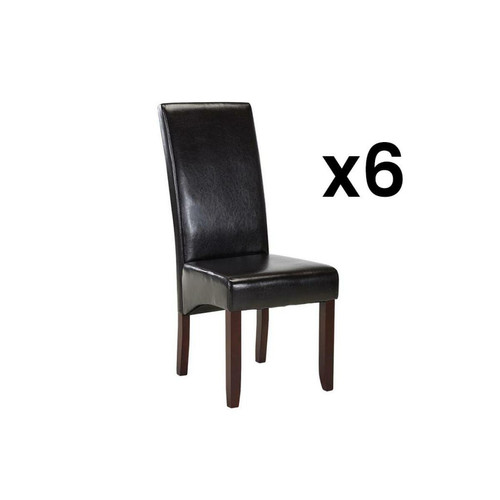 Vente-Unique - Lot de 6 chaises ROVIGO - Simili marron brillant - Pieds bois foncé Vente-Unique  - Lot 6 chaises marron